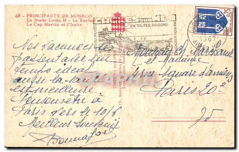 Le Stade Louis II - Le Rocher et l'Italie — Éditions Moritier, n°48 — Verso