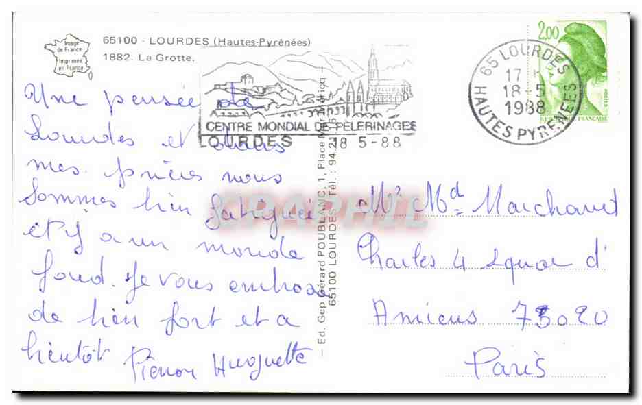 CPA Lourdes La Grotte — Verso