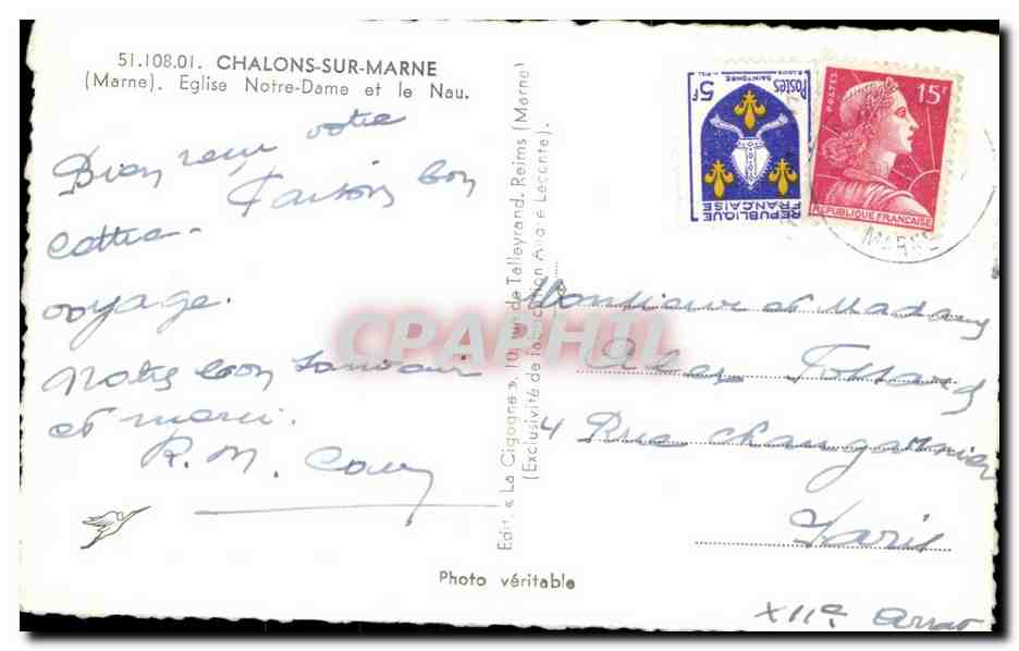 CPA Chalons Sur Marne Eglise Notre Dame et le Nau — Back