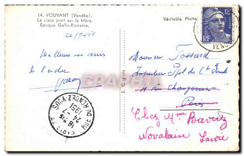 Vouvant (Vendée) — Le vieux pont sur la Mère, époque Gallo-Romaine — E. G. Paris, n°14 — Achterkant