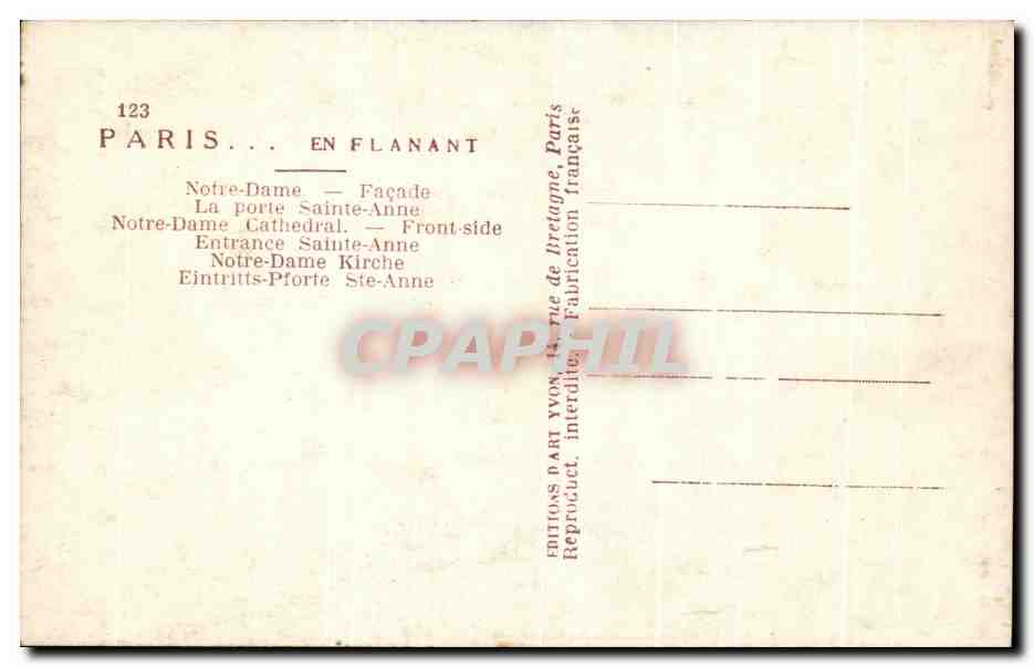 CPA Paris En Flanant Notre Dame Facade La Porte Sainte Anne  — Verso