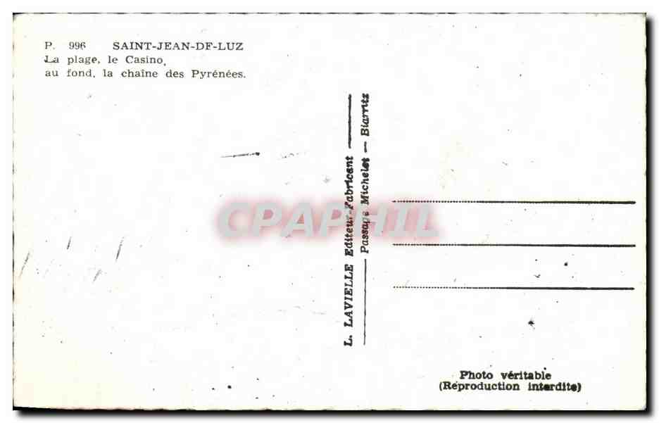 Saint-Jean-de-Luz — La plage, le Casino, au fond, la chaîne des Pyrénées — L. LAVIELLE, Biarritz — Reverso