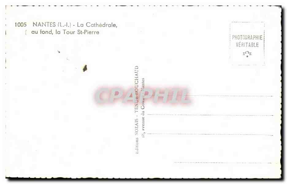 CPA Nantes la Cathedrale au fond la Tour St Pierre — Verso