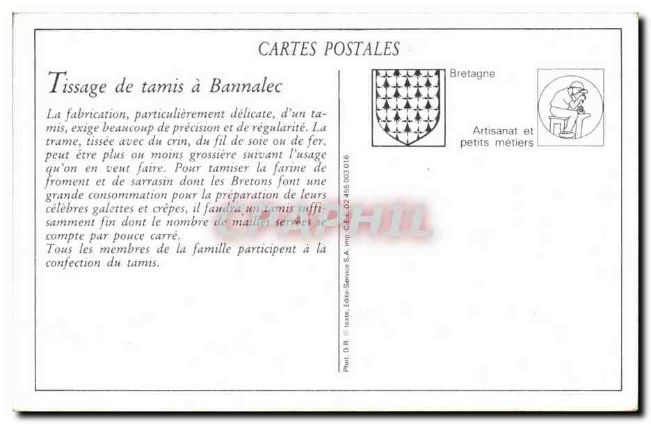 REPRO Tissage de Tamis et de crible dans une Famille de Bannalec Bretagne Folklore  — Rückseite