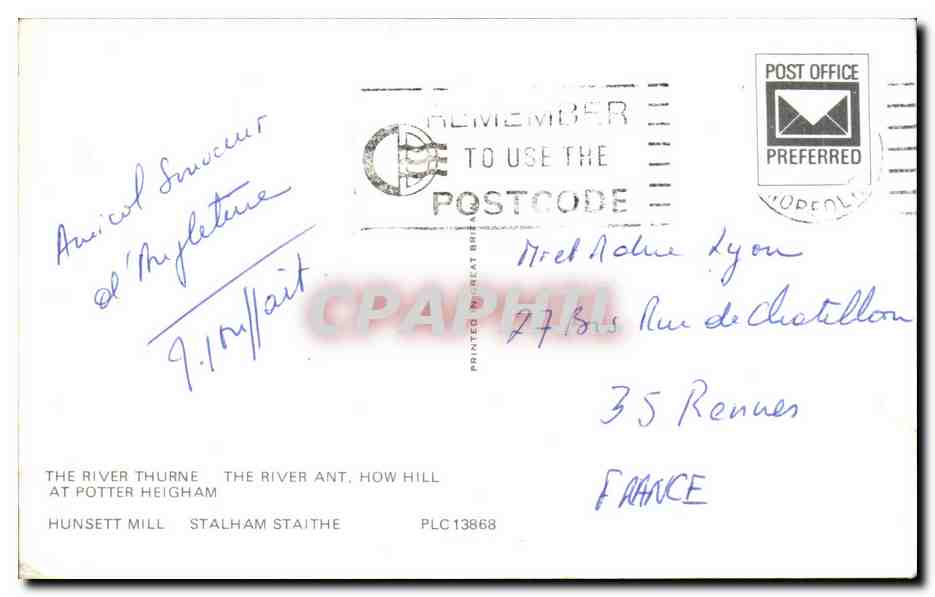 CPA The River Thurne The River Ant How Hill at Potter Heigham Norfolk Broads — Rückseite