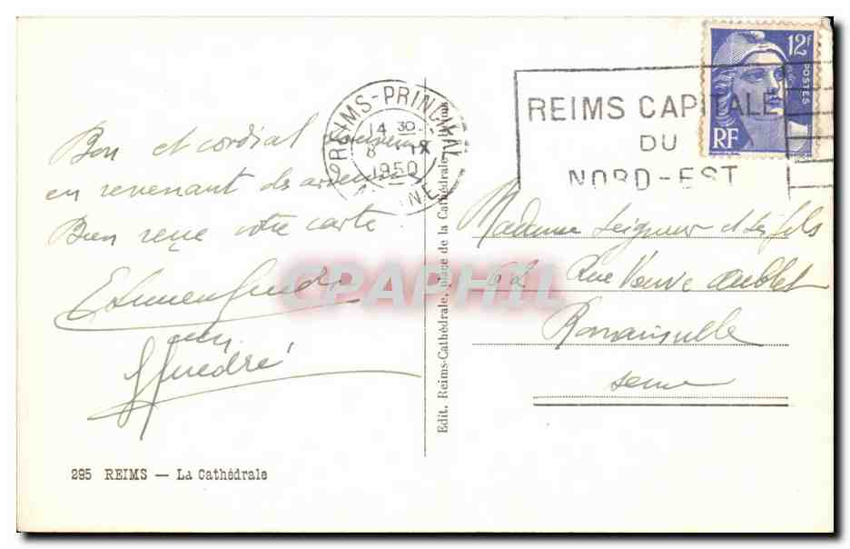Reims — La Cathédrale — Éditeur Reims-Cathédrale, n°295 — Rückseite