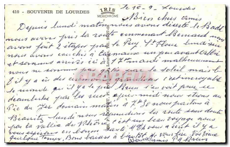 CPA A la Grotte J'Ai Prie De Lourdes Pour Vous — Verso