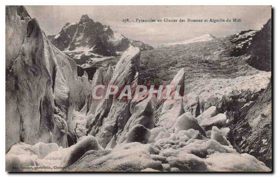Pyramides au Glacier des Bossons et Aiguille du Midi — Éditeur : Goujilet, photo-édit., Chamonix — N° 278