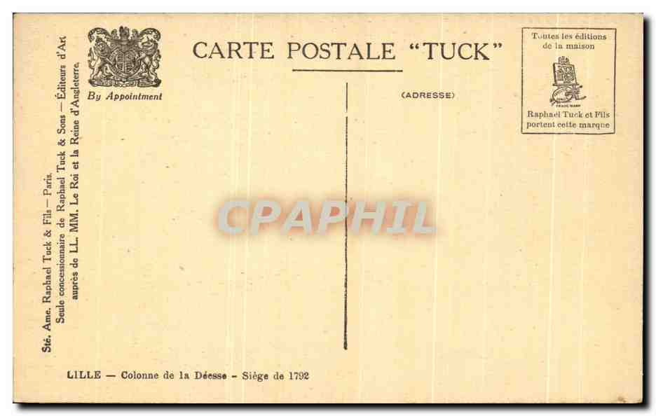 CPA Lille Colonne de la Deesse Siege de 1792 — Rückseite