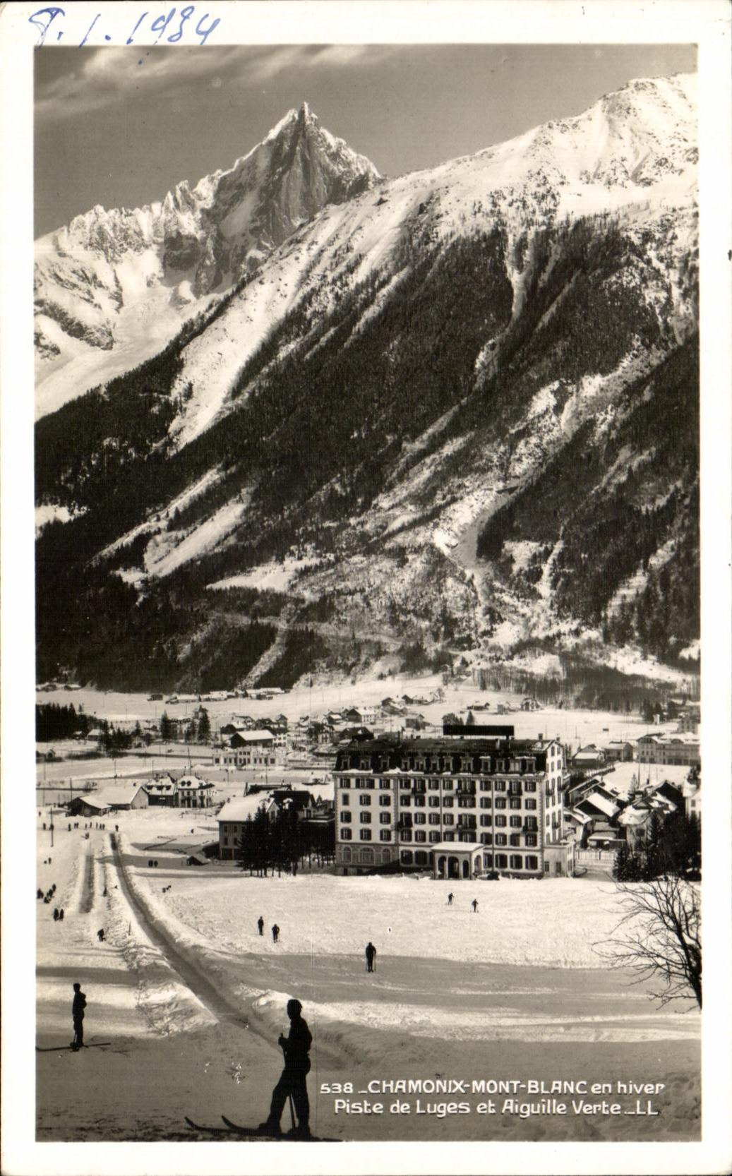 CPA Chamonix Mont Blanc en hiver Piste de Luges et Aiguille Verte