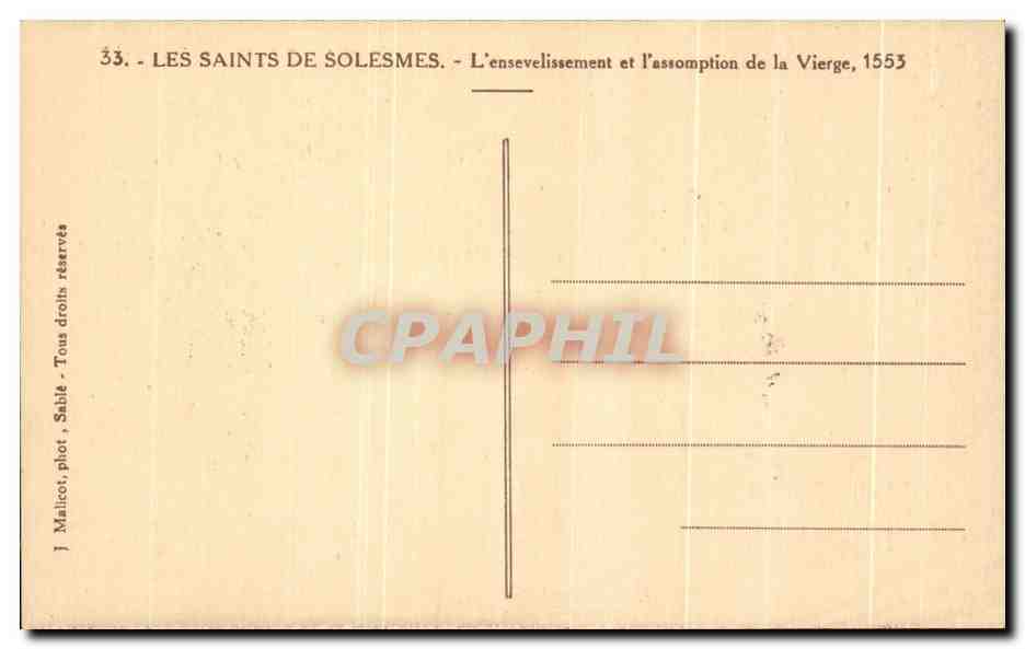CPA Les Saints De Solesmes L'Ensevelissement et I'assomption de la Vierge — Rückseite