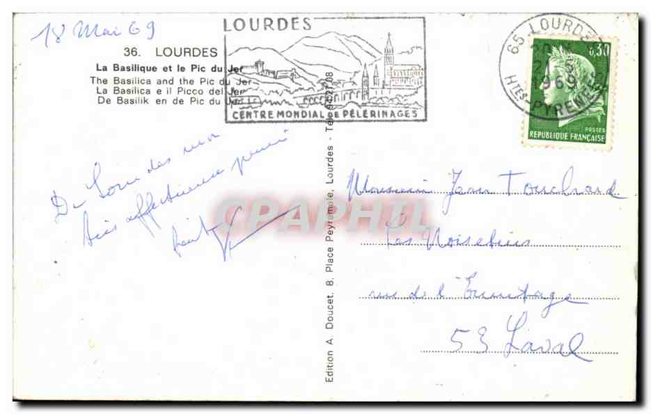 CPSM Lourdes La Basilique Et Le Pic Du Jer — Verso