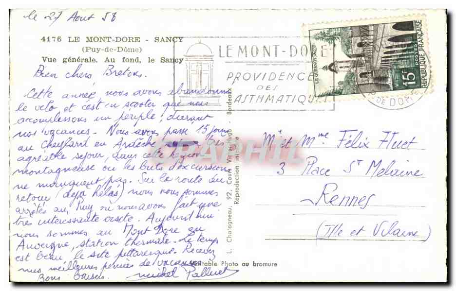 Vue générale du Mont-Dore — Puy de Sancy et montagnes environnantes — Éditeur Elcée — Verso