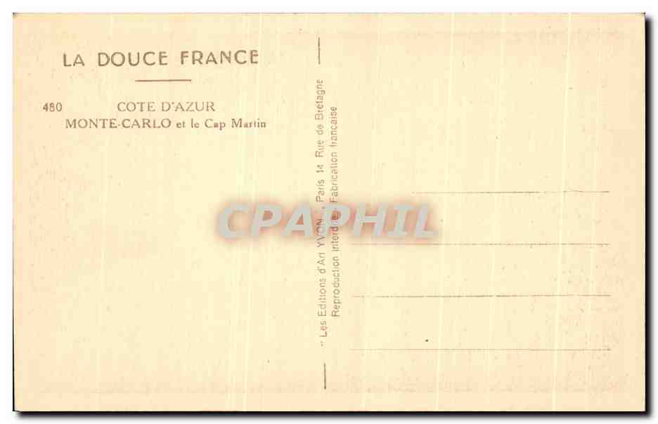 CPA Cote D'Azur Monte Carlo et le Cap Maryin — Rückseite