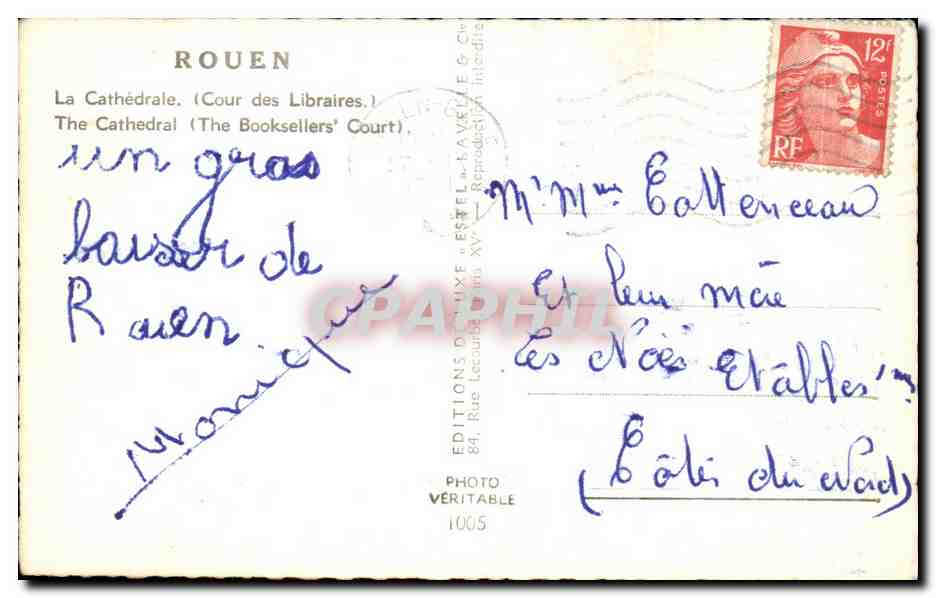 CPA Rouen La Cathedrale Cour des libraires  — Verso