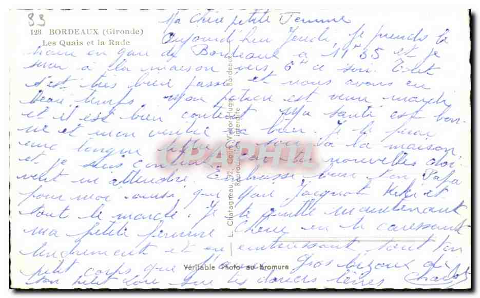 CPA Bordeaux Les Quais et la Rade — Verso