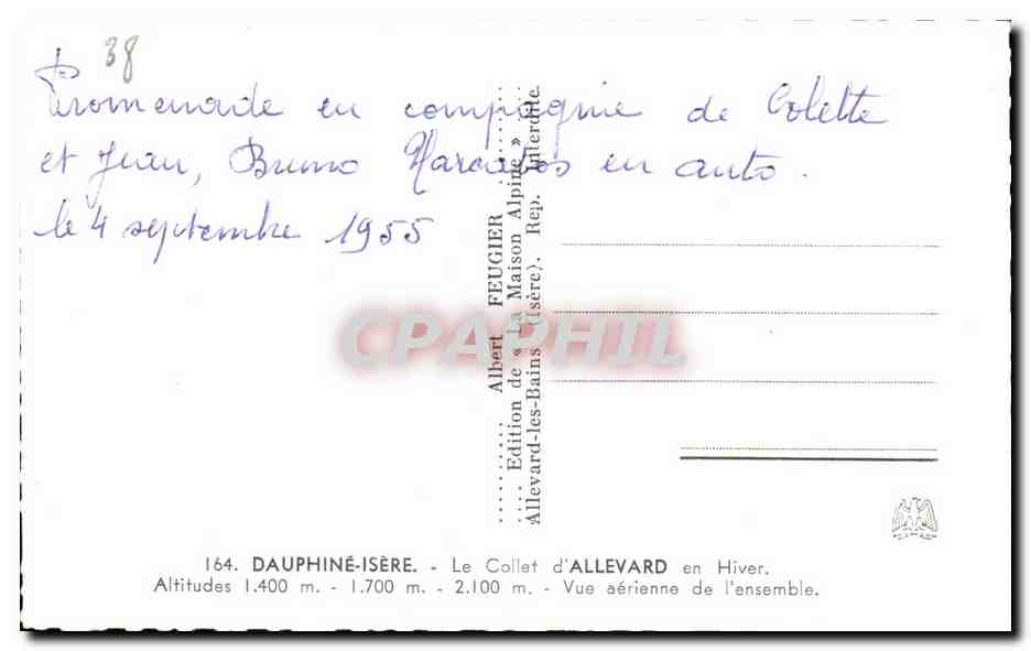 Le Collet d'Allevard im Winter — Luftbild — Edition Albert Feugier, Allevard — Rückseite