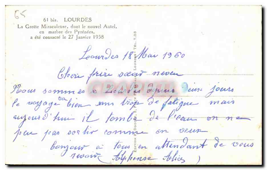 CPA Lourdes Grotte Miraculeuse — Verso