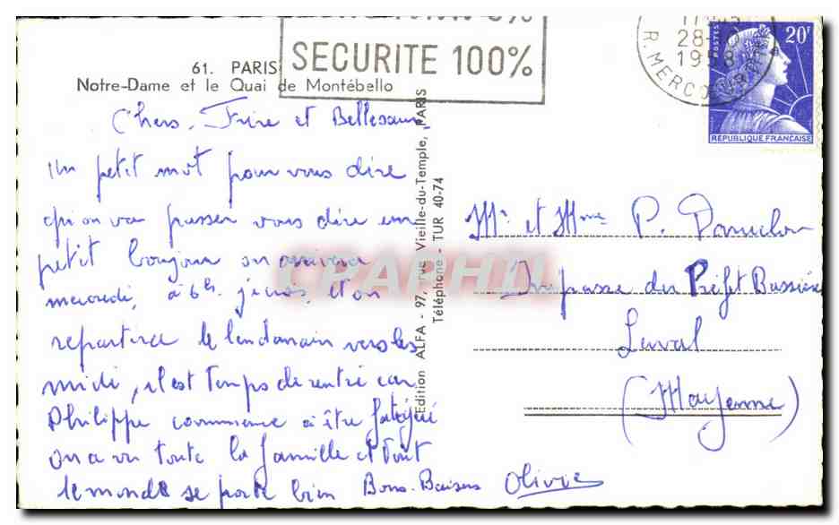 CPA Paris Notre Dame et le Quai de Montebello — Verso