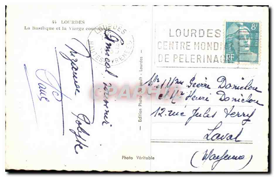 CPA Lourdes La Basilique et la Vierge couronnee — Verso