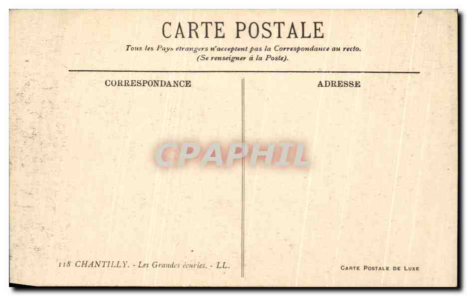 Chantilly — Château de Chantilly — Carte postale de luxe — Verso