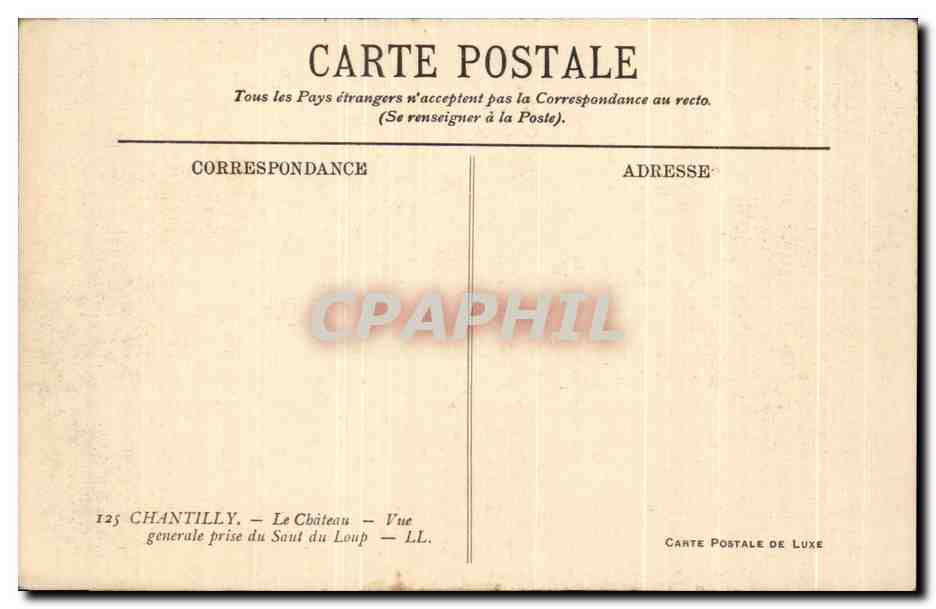 CPA Chantilly Le Chateau Vue Generale prise du Saut du Loup — Verso