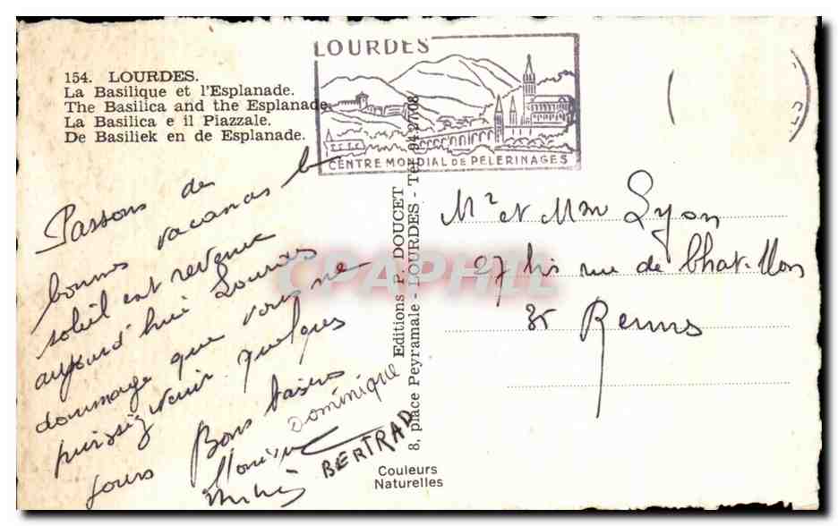 CPA Lourdes La Basilique et I'Esplanade  — Verso