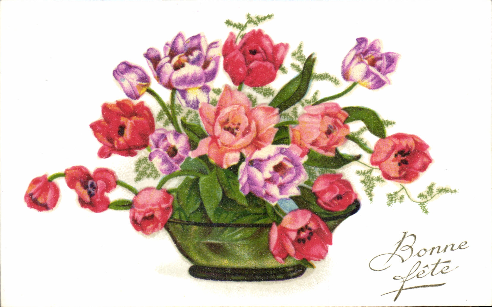 CPA Fantaisie Fleurs Bonne Fete - Recto