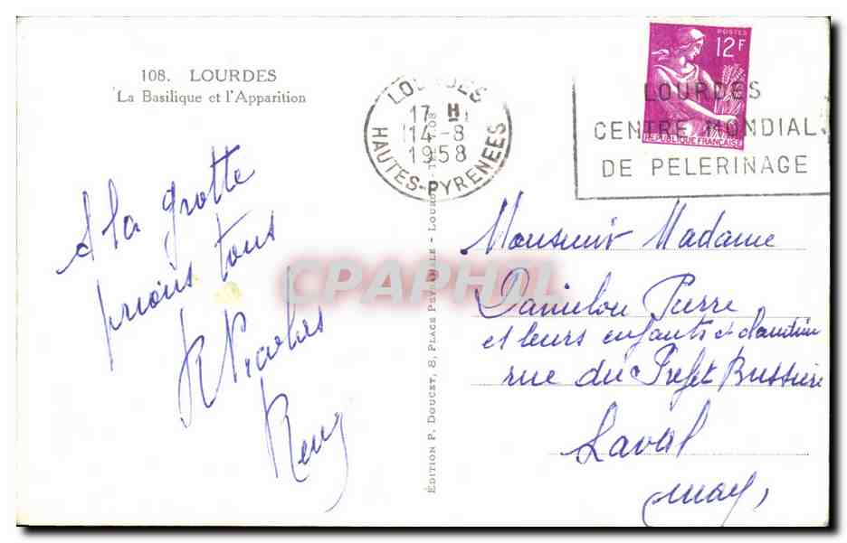 Lourdes — Apparition de Notre-Dame — Édition P. Doucet — Verso