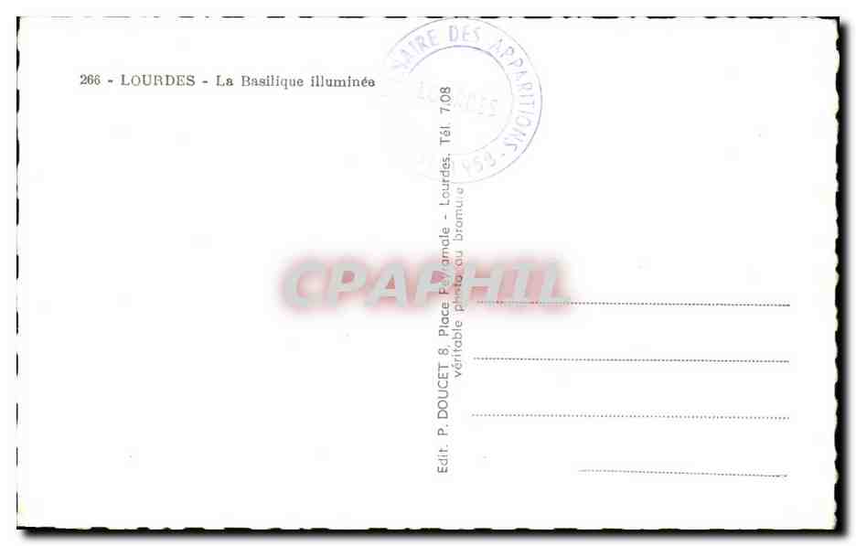 CPA Lourdes La Basilique Illuminee — Verso