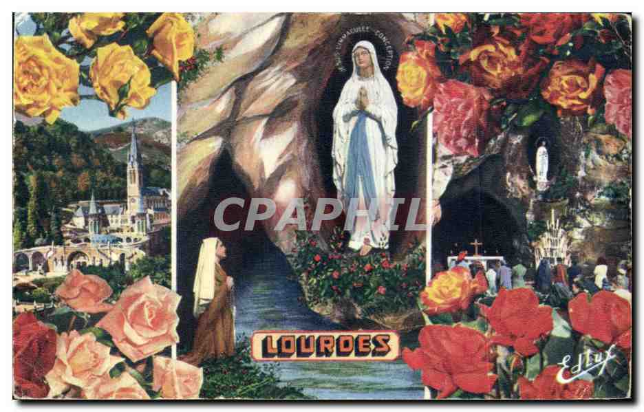 CPA Lourdes La Basilique I'Apparition la Grotte
