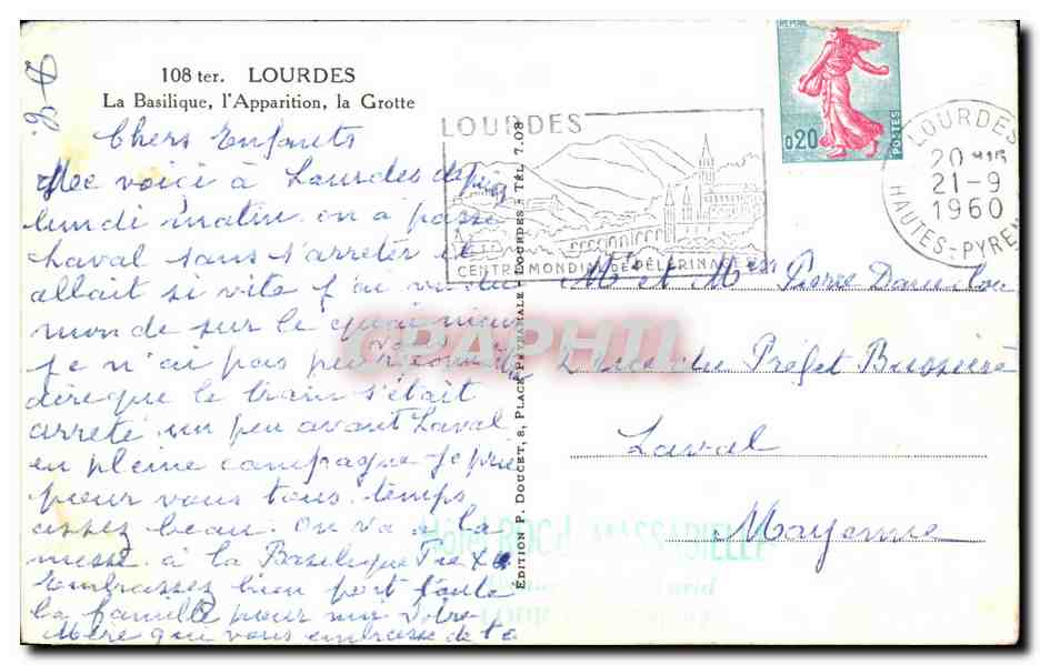 CPA Lourdes La Basilique I'Apparition la Grotte — Verso