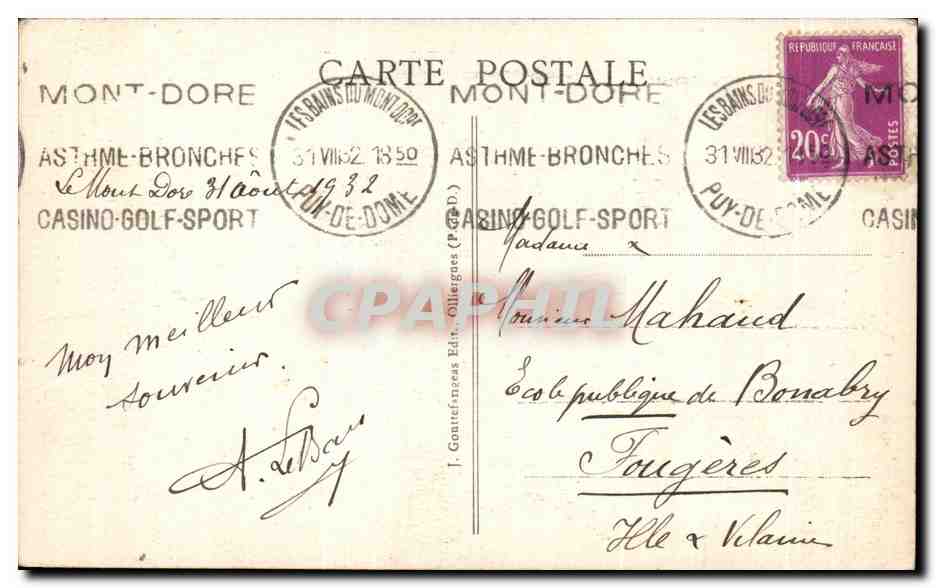 Le Mont-Dore — Funiculaire du Capucin — éd. D'O. n°1517 — Verso