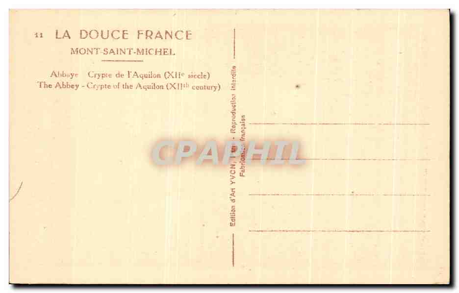 CPA La Douce France Mont Saint Michel Abbaye Crypte de l'Aquilon  — Verso