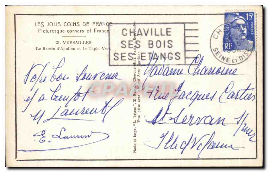 CPA Versailles Le Bassin d'Apollon et le Tapis Vert — Verso