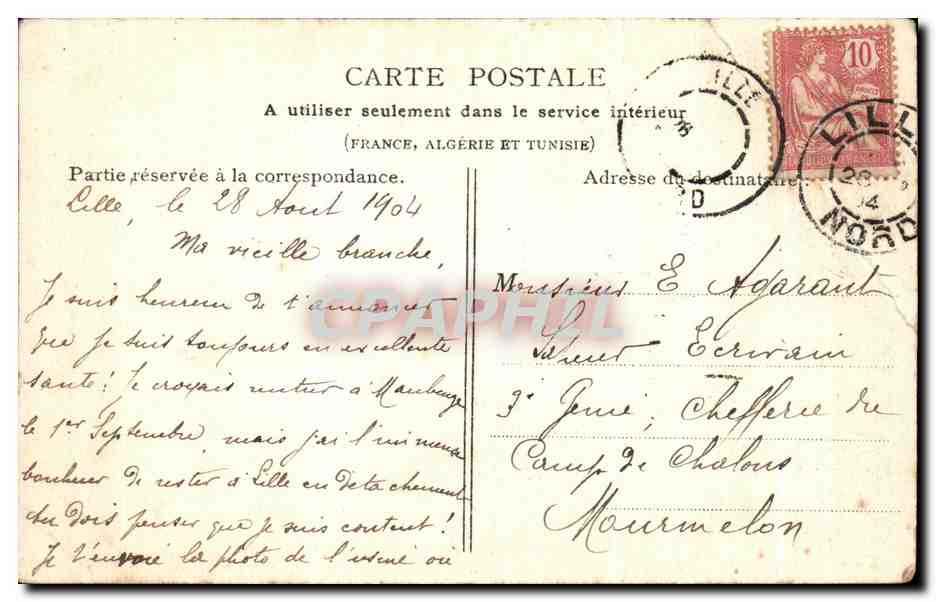 CPA Lille Hotel des Postes — Rückseite