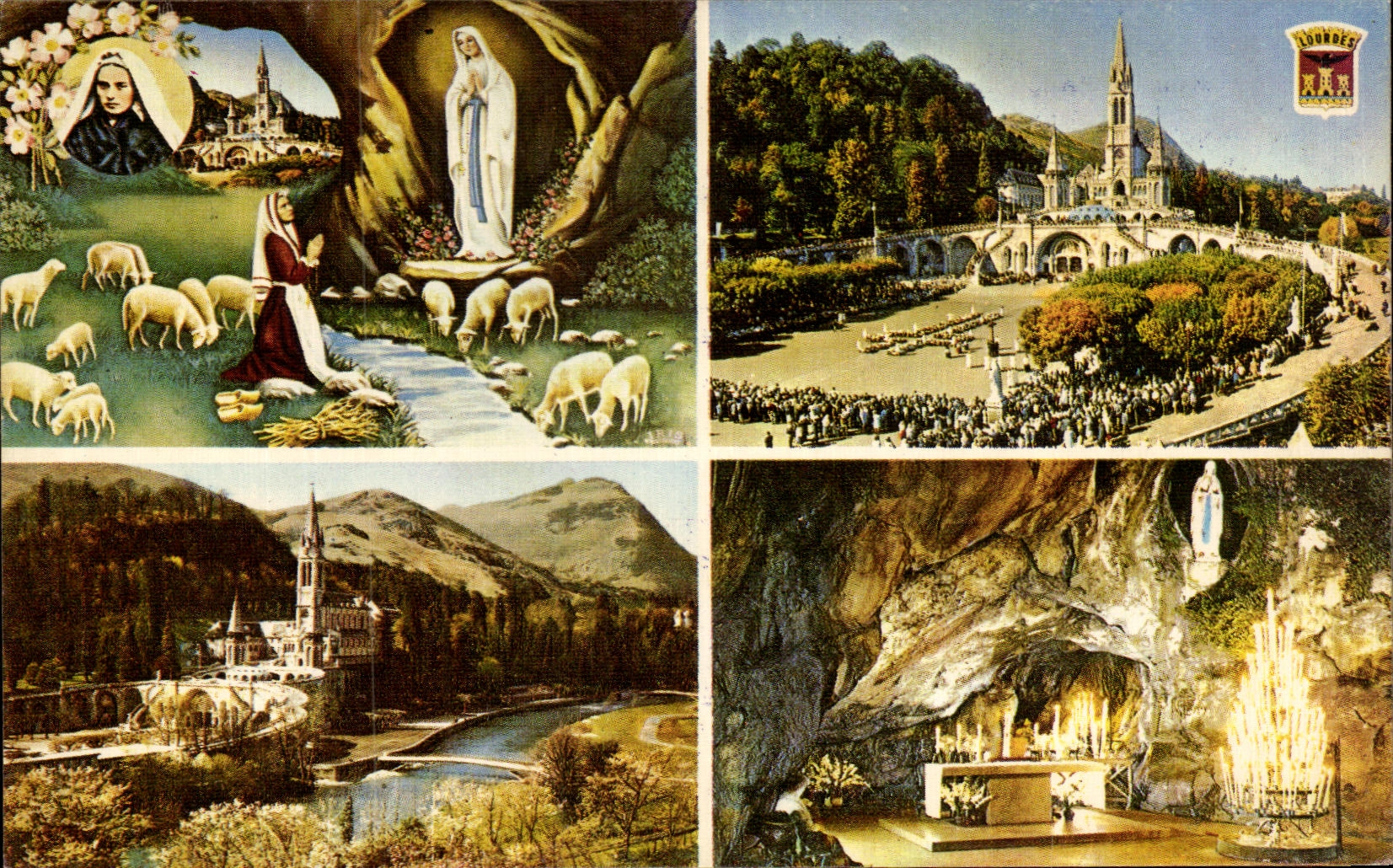 CPSM Lourdes La Basilique L'Apparition et la Grotte