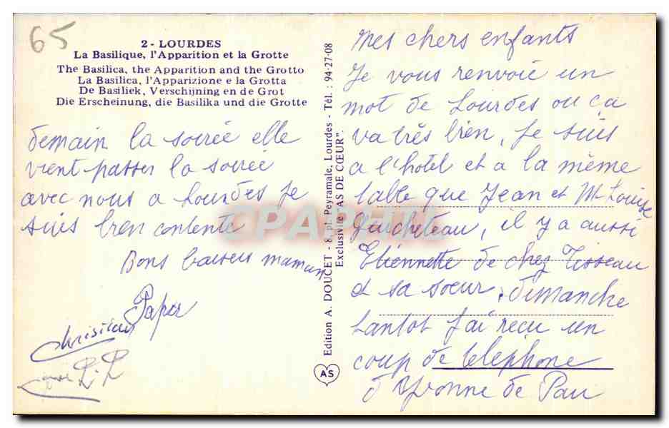 CPSM Lourdes La Basilique L'Apparition et la Grotte — Verso