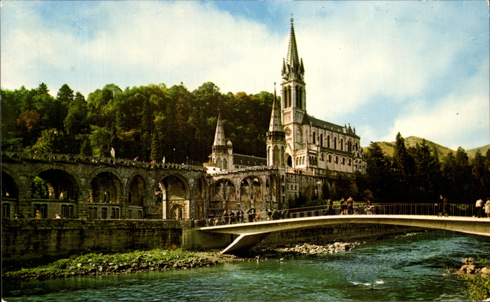 CPSM Lourdes La Basilique et le Gave