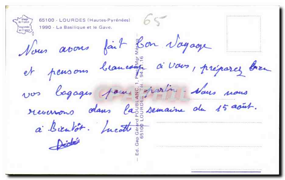 CPSM Lourdes La Basilique et le Gave — Verso