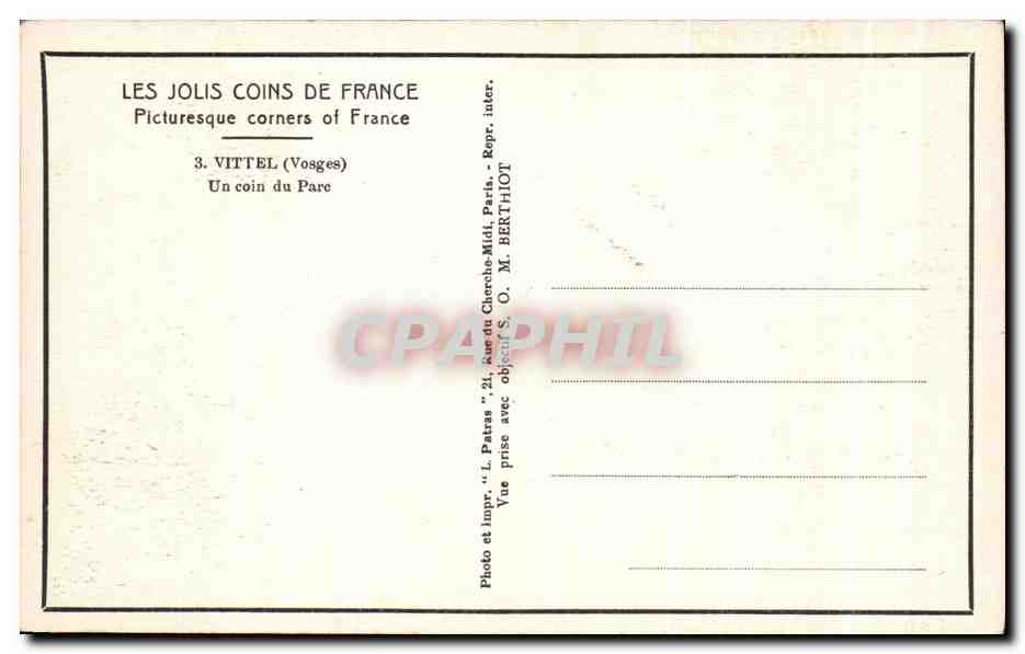 CPA Vittel Un Coin du Parc — Rückseite