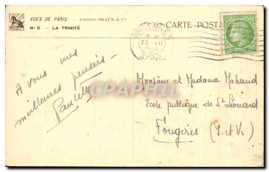 CPA Vues De Paris La Trinite — Verso
