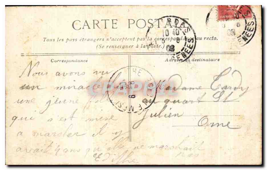 CPA Lourdes L'Abri des Pelerins — Verso