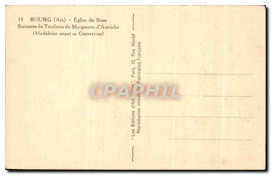 CPA Bourg Eglsie de Brou Statuelle du Tombeau de Marguerite d'Autriche — Verso