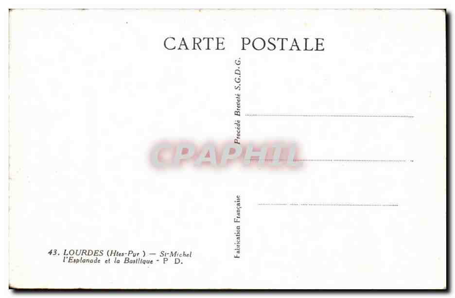 CPA Lourdes St Michel I'Espanade et la Basilique — Verso