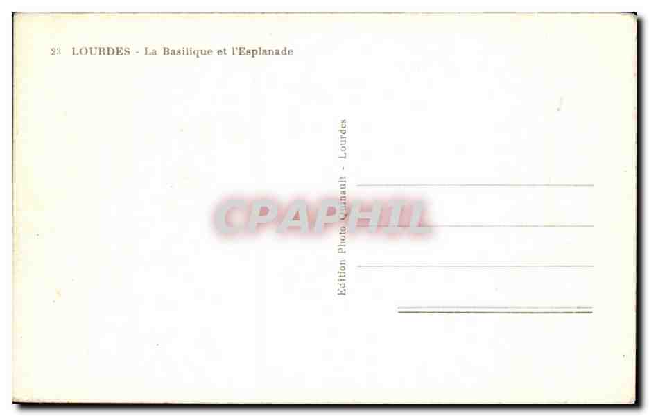 CPA Lourdes La Basilique et I'Esplanade — Verso