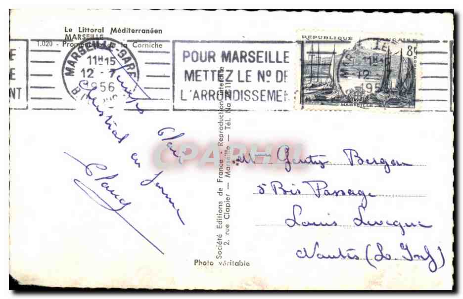 Promenade de la Corniche — Marseille — Éditions de France — Verso