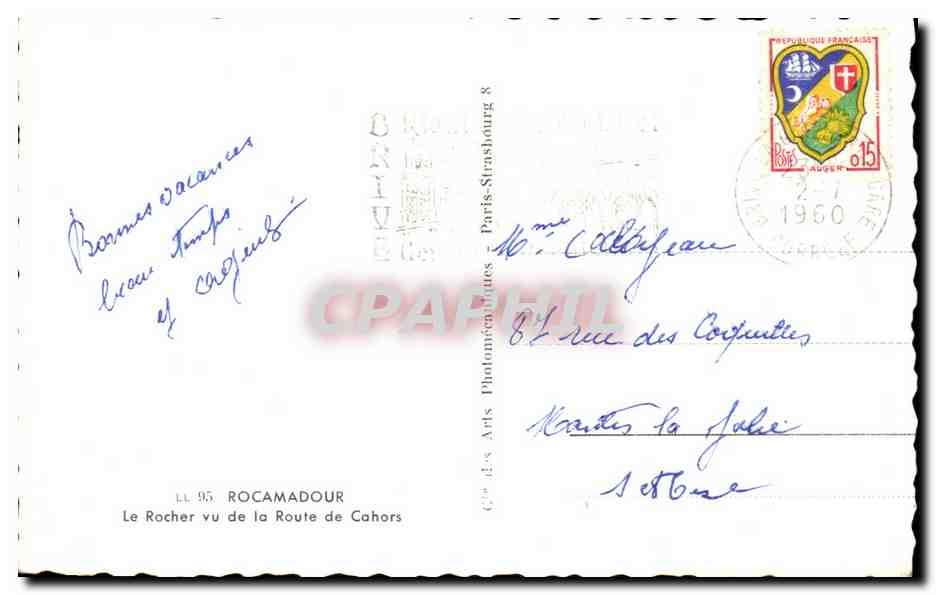 Le Rocher vu de la Route de Cahors — Hôtel Sainte-Marie — éditeur Cap — Verso