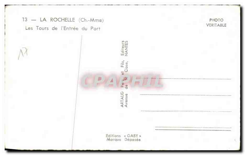 La Rochelle — Les Tours de l'Entrée du Port — Éditions Gaby, Nantes — Verso