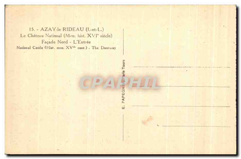 CPA Azay Le Rideau Le Chateau National — Rückseite